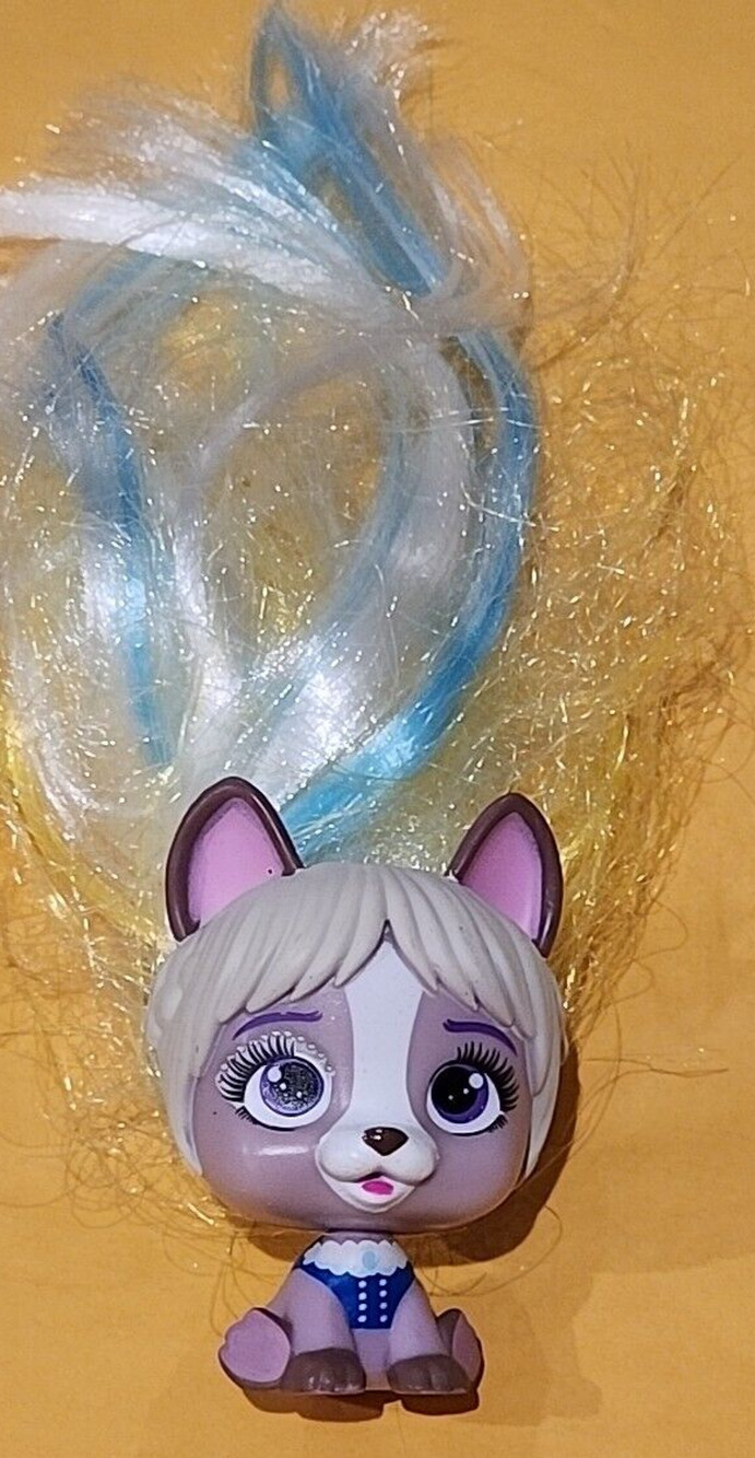 VIP Pets Puppy Dog Figure Long Colorful Hair Purple White 2.5" IMC Toys